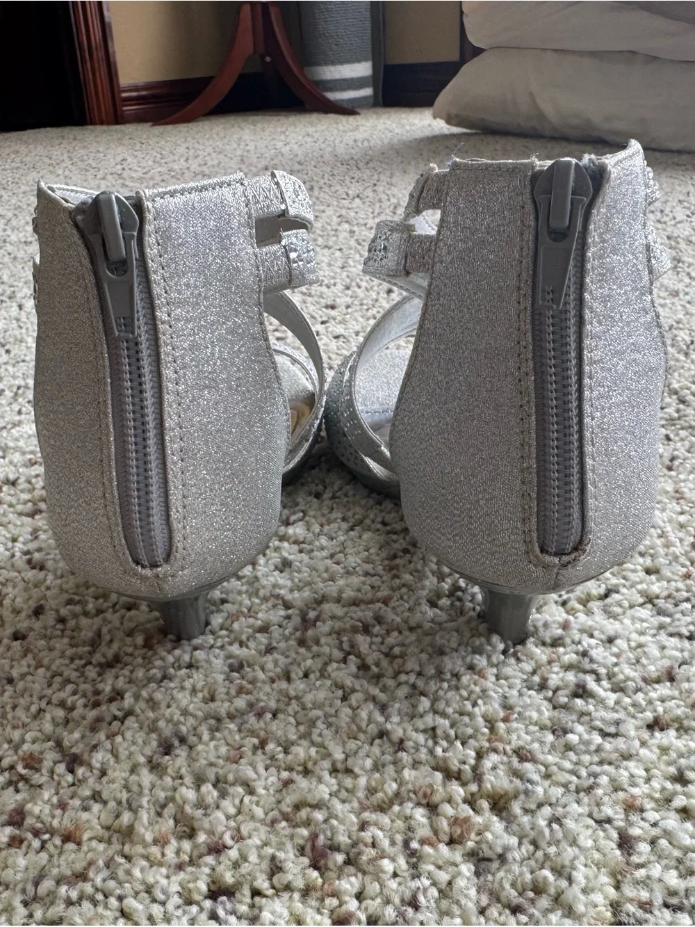 Silver Glitter Strappy Big Girls Size 4 Heels